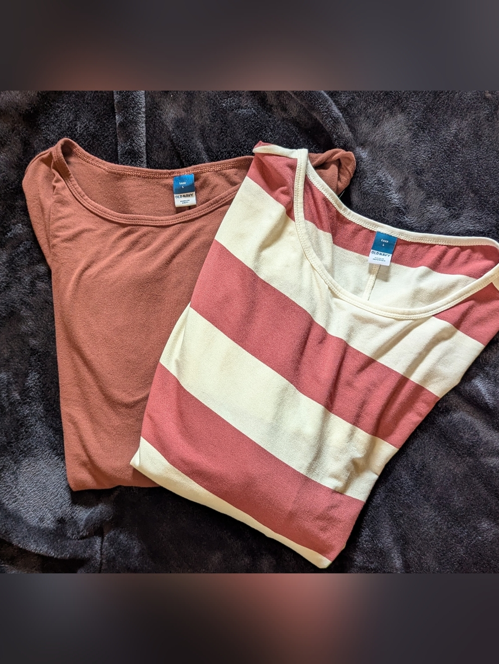 Old Navy Women's Maroon Solid and Cream-Maroon Striped Tops